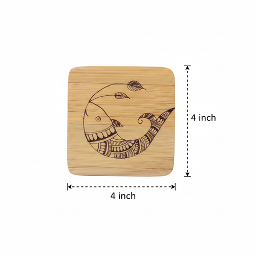 Bamboo Madhubani Coaster – 4x4 inch Dimension Diagram
