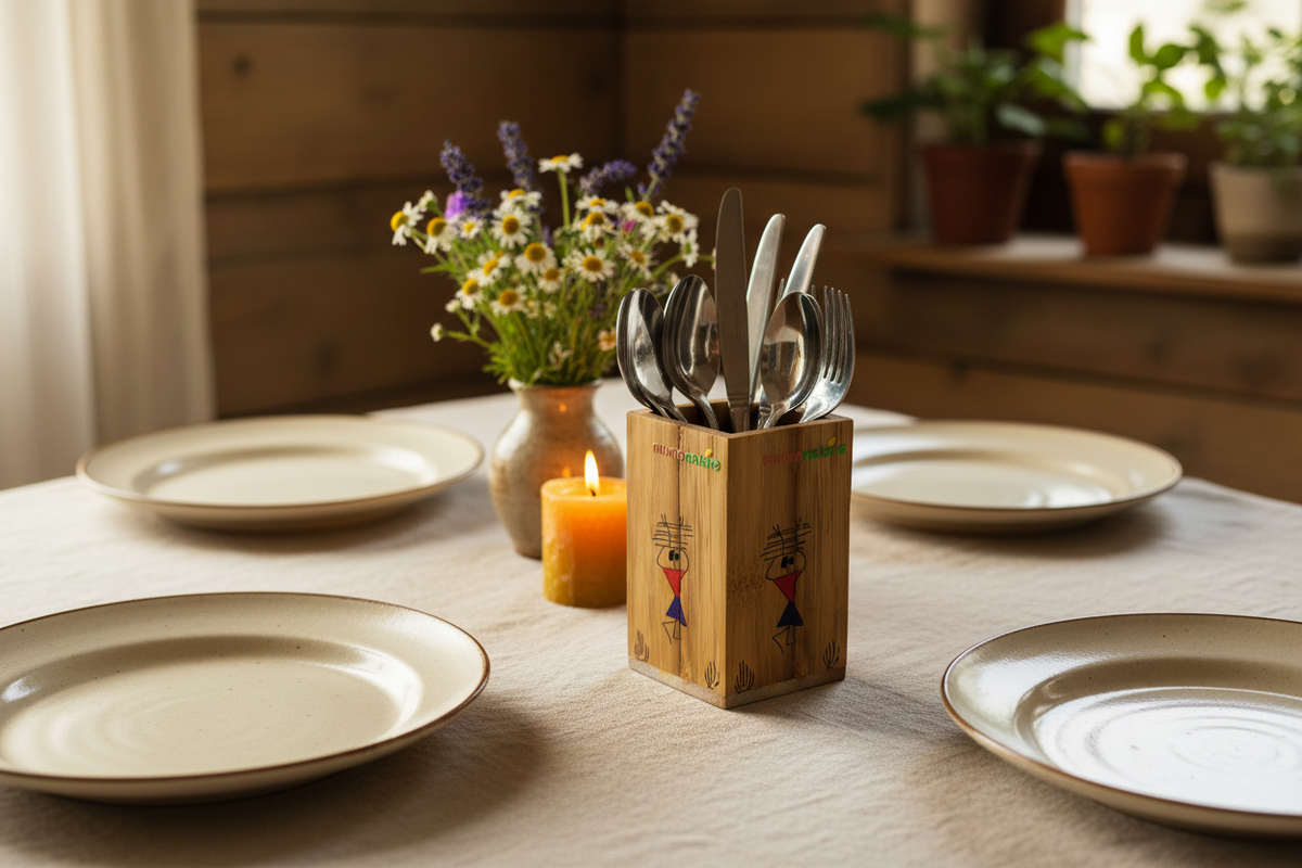 Bamboo Pen Stand as Cutlery Holder – Dining Table