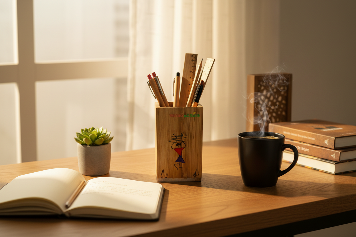 Bamboo Pen Stand – Lifestyle Setting