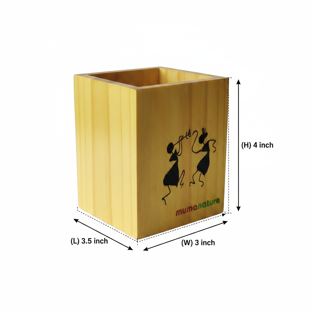 Pine Wood Pen Stand – L 3.5 x W 3 x H 4 inch Dimensions