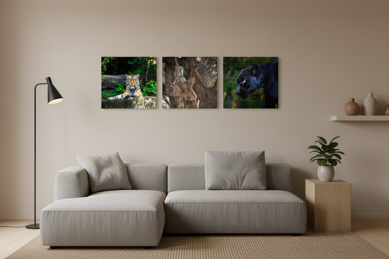 Tiger, Leopard & Black Leopard – 3 Canvas Wall