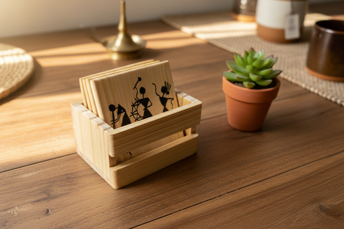 Warli Coaster Stand Lifestyle Image